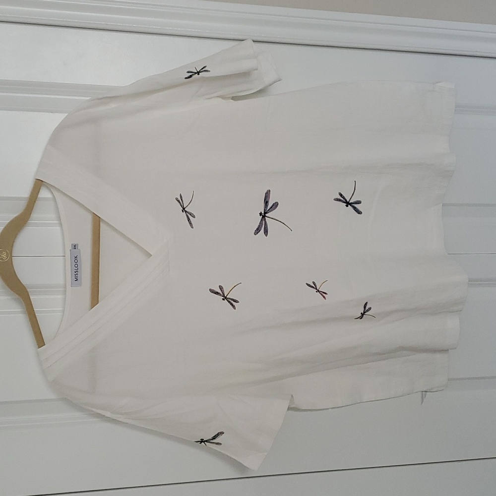 Dragonfly patterned, linen women's top